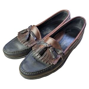 Vintage Sebago Tassel Loafers | Two-Tone Leather Kiltie Fringe | Size 9.5 N